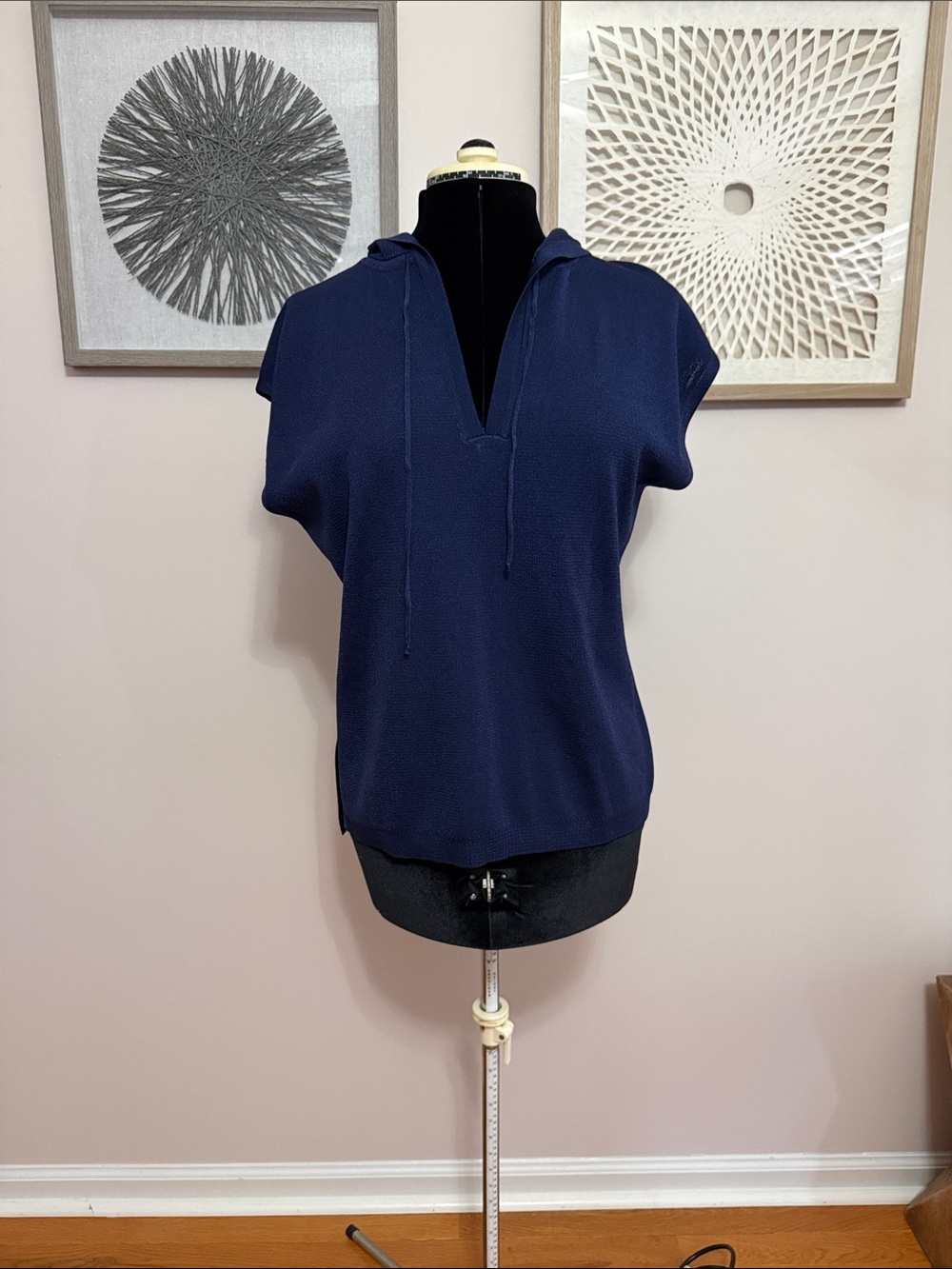 Massimo Dutti, Navy Hooded Knit Cap-Sleeve Top